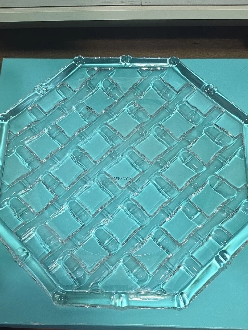 Tiffany & Co. Clear Crystal Octagonal Serving Tray with Blue Box